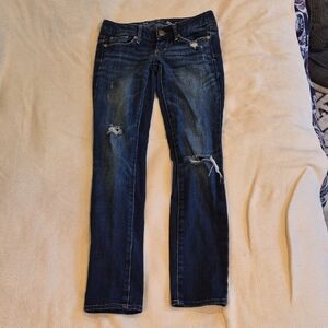 American Eagle Outfitters Dark Blue Distressed Skinny Jeans